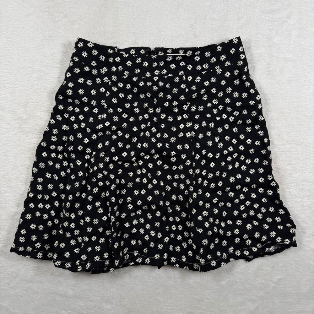 Reformation Black Daisy Floral Mini Skirt Size 0 Viscose Rayon A-Line Hemmed